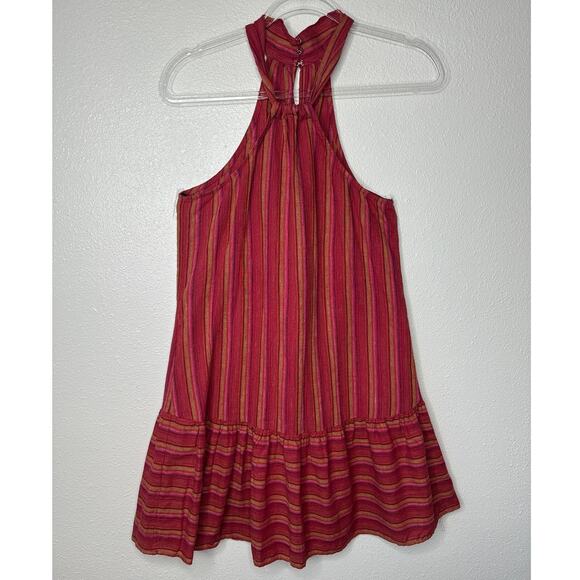 BCBG Generation Halter Mini Dress XS Pink Striped Sleeveless Flowy Ruffle Hem - Picture 3 of 16